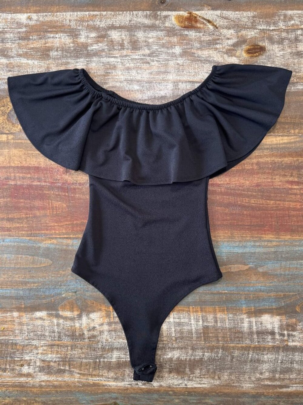 Black Off Shoulder Ruffle Bodysuit Size S